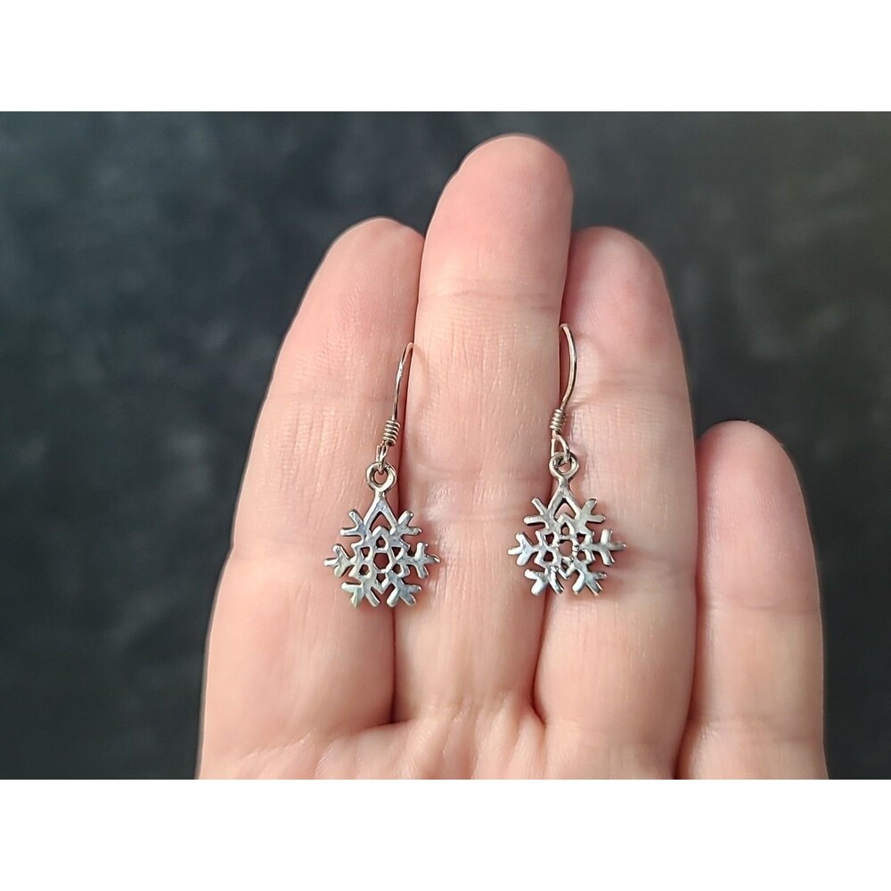 925 Sterling Silver Snowflake Dangling Pierced Earrings Vintage